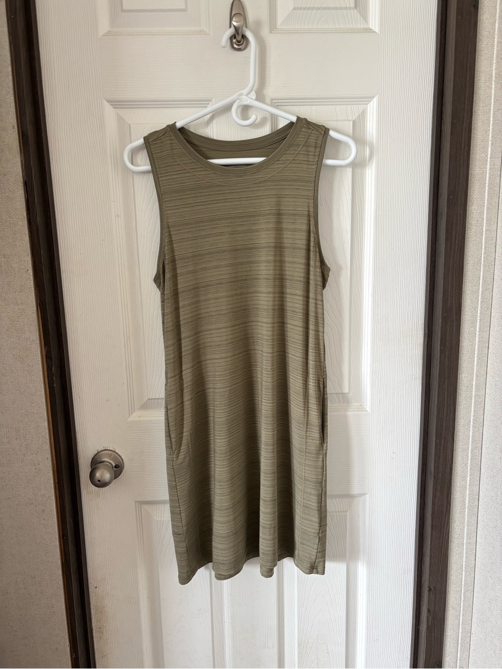 Athleta Olive Green Striped Sleeveless Knit Mini Dress